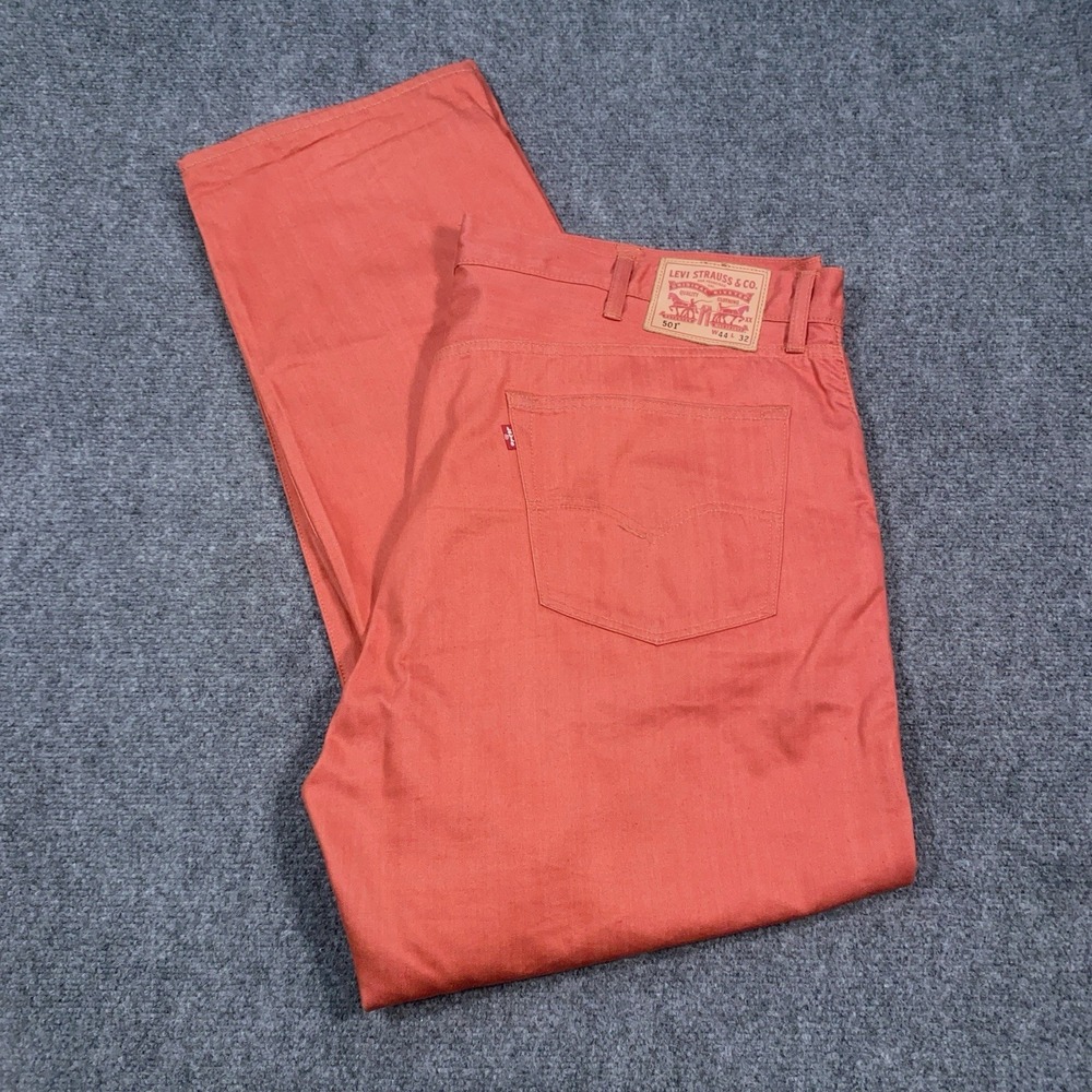 Levi's 501 Jeans Mens 44x32 Red/Orange Denim Cotton Straight Button Fly Workwear